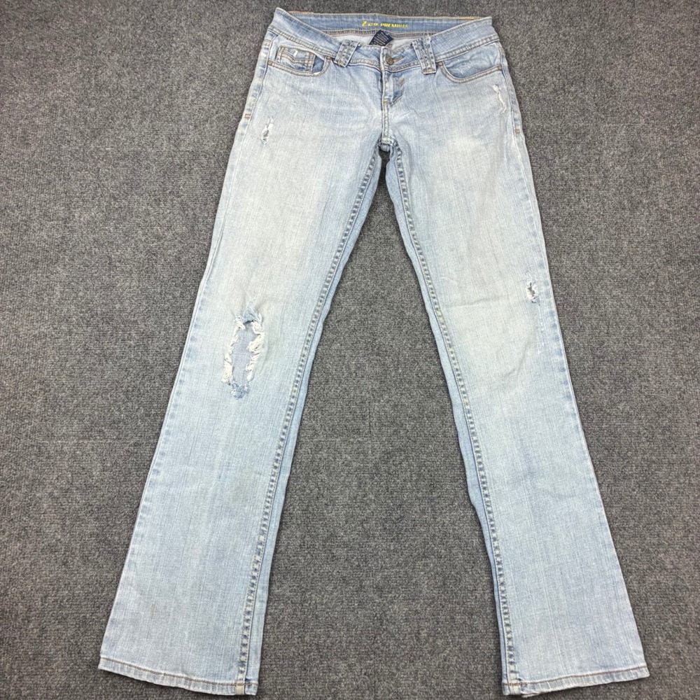Z Co Premium Womens Size 5 28x32 Distressed Low Rise Bootcut Jeans Light Wash
